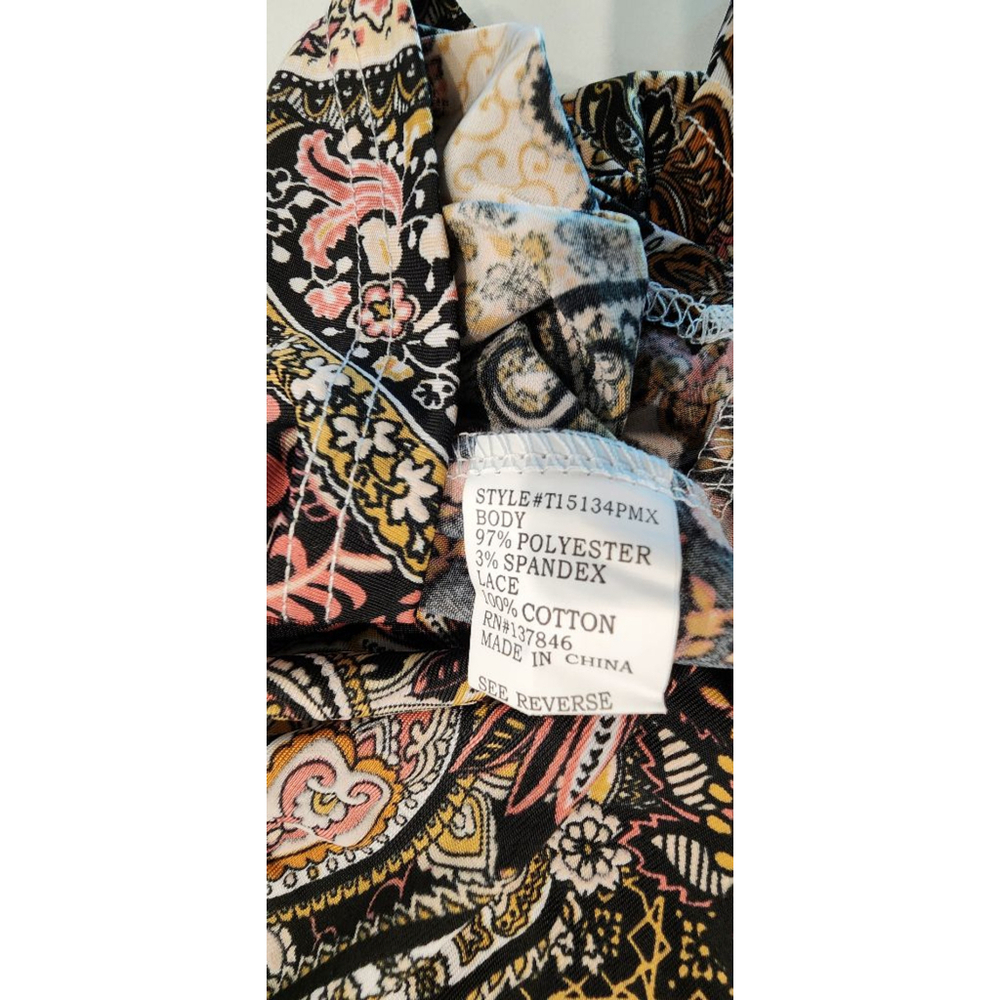 Stem & Vine Paisley Boho Top Womens Plus 1X Black Floral Lace Sleeve Blouse NWT - Picture 11 of 12